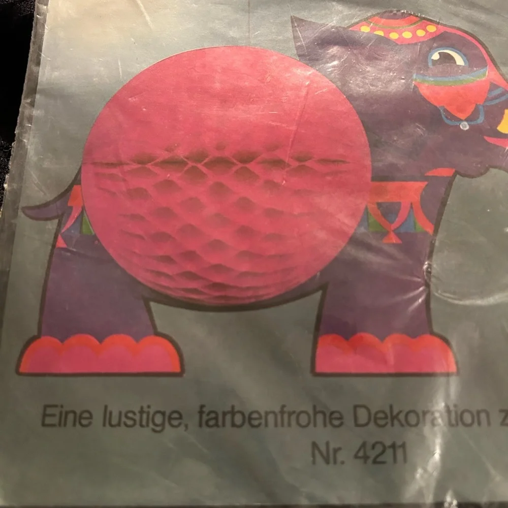 VTG Honeycomb Paper Elephant hanging decoration. Made in West Germany. 1960s